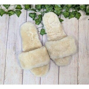 WARMBAT AUSTRALIA Women's Slippers Slides Cream Beige Lounge Fuzzy Soft Size 8